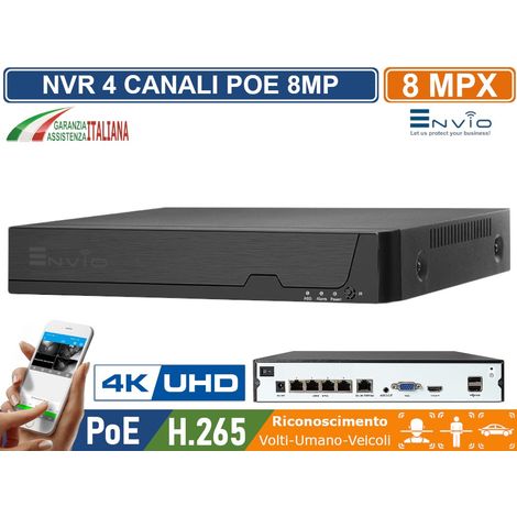 NVR 4 CH CANALI POE 4K ULTRA HD 8 MEGAPIXEL COMPATIBILE ONVIF H.265AI P2P CLOUD VIDEOSORVEGLIANZA IP VIDEOANALISI (1/5)