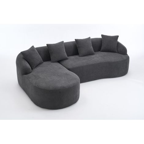 Canapé d'angle modulable courbé en chenille, 2 places + chaise longue gauche, sans montage, gris foncé (1/5)