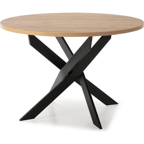 MINOA - Table à manger ronde 120 cm pieds en métal - Noir