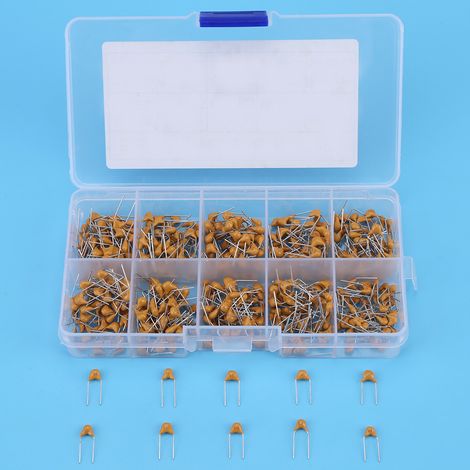 Assortiment de 500 condensateurs céramiques monolithiques, 10 valeurs, 50 V, 10 pF à 680 pF. (1/5)