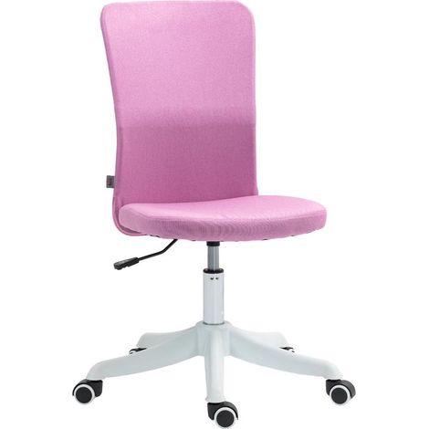 Chaise de bureau rose en lin synthétique avec roulettes, hauteur réglable 85-93 cm, touche déco féminine