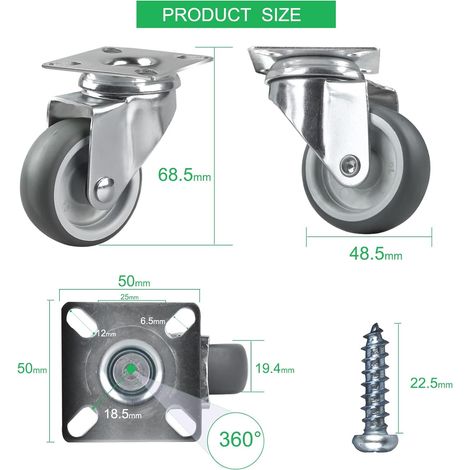 LALAGO 8 pièces roulettes pivotantes, 50 mm roulettes de meubles roues de meubles avec plaque pivotante,360° roulette charge lourde, petites pour meubles à palettes casiers, tournevis et vis gratuits (1/4)