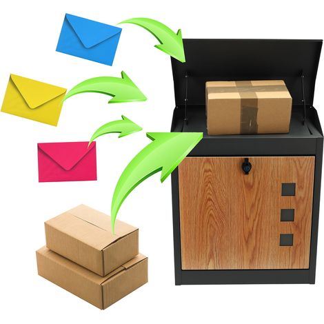Paketbriefkasten - 43x24x52 cm - Metall - Anthrazit, Holzoptik