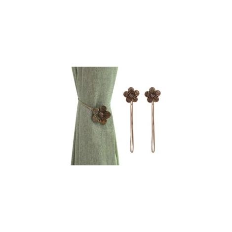 2 magnetische Vintage-Gardinenhalter aus Kunstharz mit floralem Muster. – Crezuo