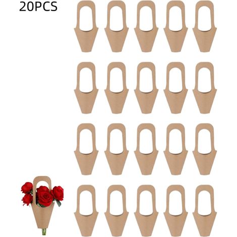 Lot de 20 sachets cadeaux pour fleurs en papier kraft, forme conique, avec poignée. Idéaux pour Thanksgiving, anniversaires, mariages et autres fêtes. Dimensions : 35 × 7,58 cm, marron. (1/4)