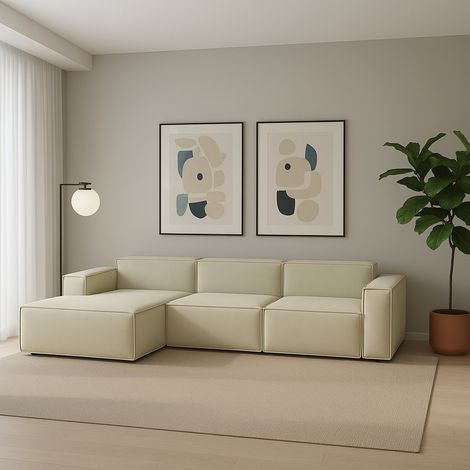 Talamo Italia Divano fisso Jessica, Divano componibile a 3 posti con penisola sinistra, 100% Made in Italy, Sofà moderno in tessuto, Cm 300x170h70, Beige, con imballo rinforzato (1/5)