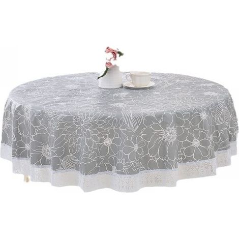YMYNY 1 Piece Round Grey Oilcloth PVC Tablecloth with Floral Lace Pattern, Waterproof, Stain-Resistant, Round Linoleum Tablecloth for Restaurant, Garden, Bar, Party, 180 cm