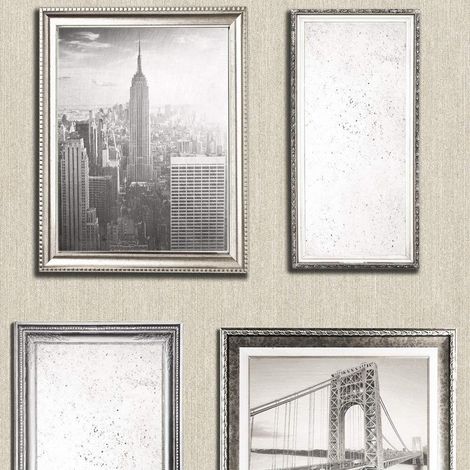 New York City Photo Frame Wallpaper Pearl Antique Gold Embossed Glitter Vintage (1/2)