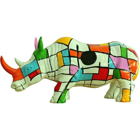 Statue rhinocéros avec carreaux multicolore H24 cm - RHINO SQUARE (1/3)