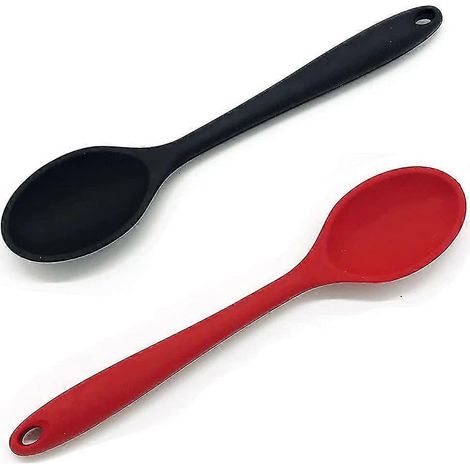 Ensemble de 2 cuillères de cuisine en silicone, 27 cm, en plastique antiadhésif, idéal comme cadeau. (1/5)