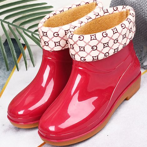 Bottes de pluie femme, antidérapantes, basses, cuisine, mode, semelle caoutchouc résistante, rouges, doublure polaire, taille 37 (1/3)