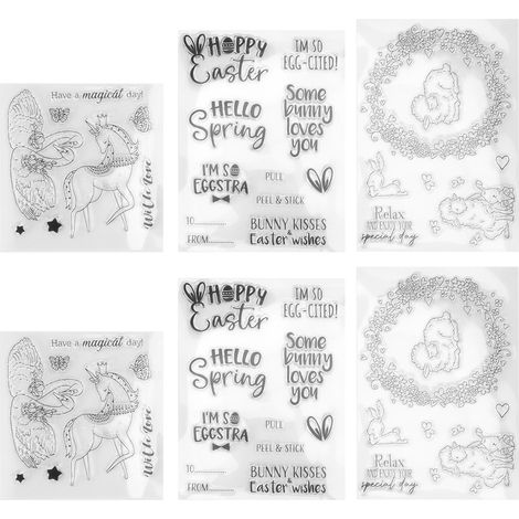 6 feuilles de tampons transparents recyclés, combo DIY pour cartes, impressions claires, tampons décoratifs pour albums et invitations (1/5)