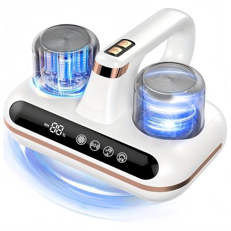 Aspirateur Matelas, Aspirateur de Matelas sans Fil 4 en 1 avec Lumière UV et Écran LED, Aspirateur à Main Anti-Acariens à Double Coupelle, à Ultrasons et à Forte Aspiration pour Lit (1/5)
