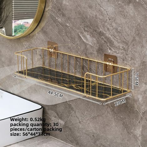 Großes Badezimmerregal in Schwarzgold, kein Bohren erforderlich, für Duschgel und Kosmetikartikel, Organizer für Toilettenartikel