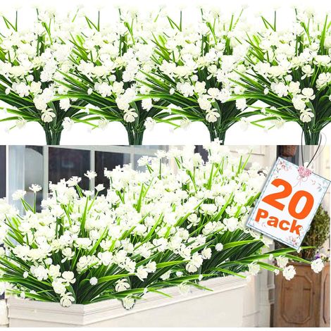 20 confezioni di fiori autunnali artificiali, resistenti ai raggi UV, decorazione da giardino, bianchi