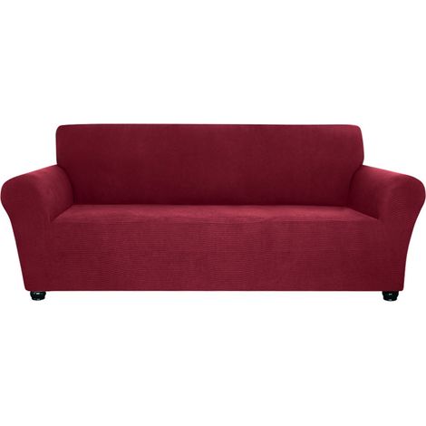 Housse extensible pour canapé 3 places, en spandex antidérapant et doux, lavable, idéale pour le salon, les enfants et les animaux domestiques (rouge vin) (1/5)