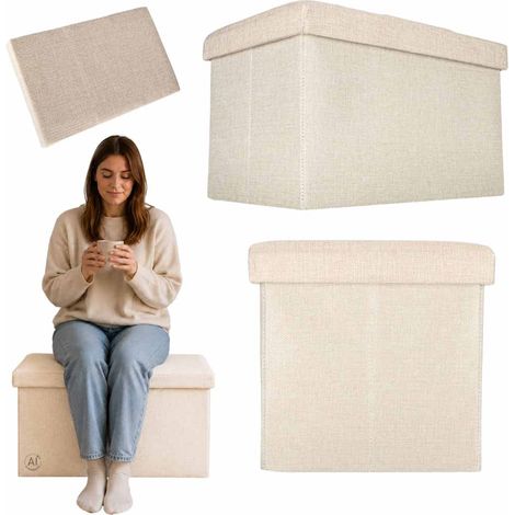 Otomana plegable de almacenamiento color beige, 50x31x31 cm (1/5)