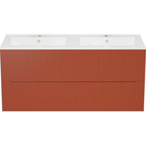 Meuble de salle de bain suspendu avec vasque à encastrer - Strié terracotta - 120 cm - PAVANI
