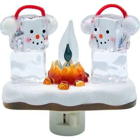 Dekoratives Nachtlicht mit Lagerfeuereffekt, flackernde Flamme, Weihnachtsnachtlicht für Schlaf- und Wohnzimmer, Schneemann (1/5)