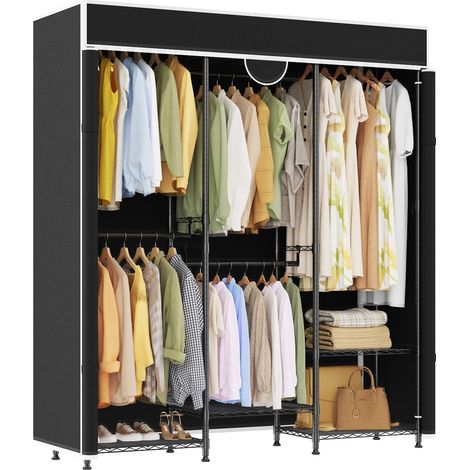 Grand capacité 500 kg - Armoire portable modulable en acier carbone avec housse 195cm(H)x180cm(L)x40cm(P)- Système de rangement ajustable pour chambre ou dressing - Montage simple (1/5)