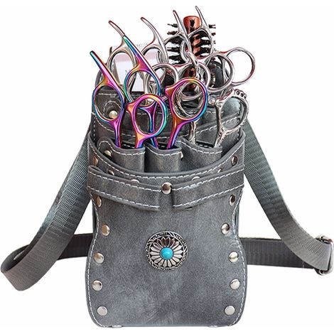 Sac à ciseaux pour coiffeurs professionnels, en cuir PU avec de multiples poches, organisateur d'outils de coiffure avec bandoulière et ceinture réglables. (1/5)
