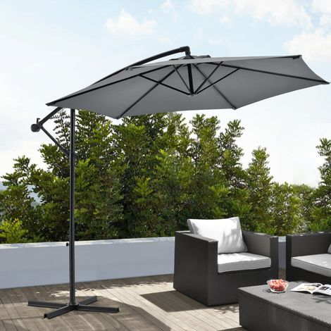 Ombrellone Budva con Palo Laterale Decentrato Inclinazione Regolabile e Tela Ampia Ø270 cm Grigio casa.pro (1/5)