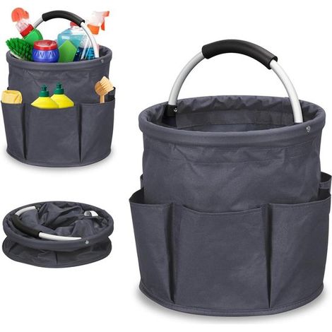 Bolsa de almacenamiento plegable para cubo de limpieza con 6 bolsillos exteriores (gris oscuro) (1/5)