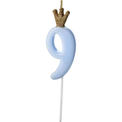 Bougie 9ème anniversaire bleue 9 avec couronne dorée scintillante 9 anniversaire garçon anniversaire décoration gâteau anniversaire bougie 9 bleu or 9,5 cm (1/4)