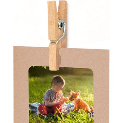 Cadre Photo En Papier - 20 Pièces Avec Clips En Bois Et Corde En Chanvre - Pour Mur Photo Déco Intérieure Mariage Fête - Lot Complet (1/5)
