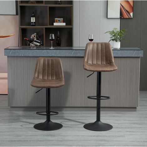 2er-Set Barhocker Braun höhenverstellbar mit Rückenlehne und Fußstütze (1/5)