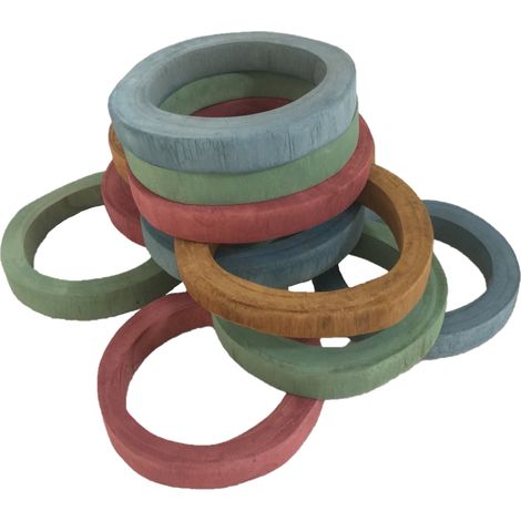Anneaux en bois naturel pour décoration lot de 12 pièces 4 couleurs 14 cm épaisseur 2,5 cm - PANGIVO
