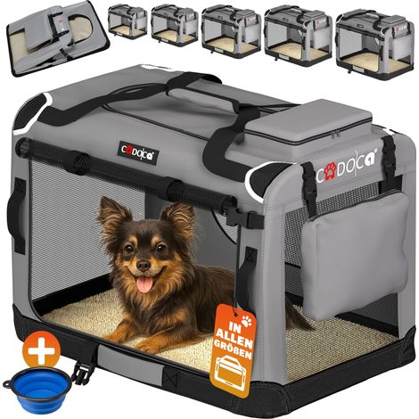 CADOCA Cage de transport pour animaux chien chat rongeur Respirant Pliable Sac de transport Matelas douillet Sac Panier S - Gris