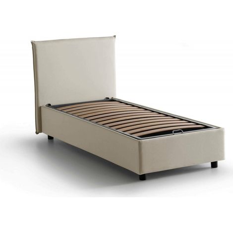 Talamo Italia Cama individual Bruna, Cama contenedor con revestimiento de tela, 100% Made in Italy, Apertura frontal, adecuado para colchón Cm 80x190, Beige, con embalaje reforzado