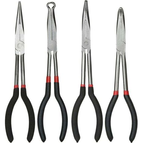 Pince et tenaille Ensemble de pinces à bec effilé de 11 pouces/28 cm, lot de 4 pinces à long bec, pinces à long bec droit, pinces à 45 degrés, pinces à aiguille à 90 degrés et pinces circulaires à lon (1/5)