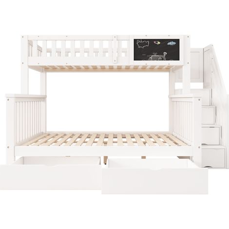 Lit superposé enfant, lit double, lit multifonction pour enfant, avec tableau noir et tiroirs, sans matelas, blanc, 90200+140200[OLD SKU:N634W0007W] (1/5)