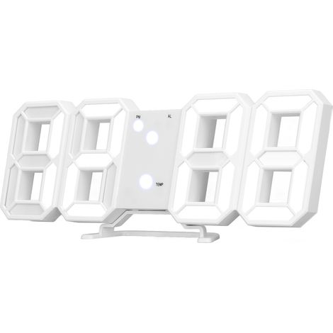 Réveil numérique LED 3D avec veilleuse et affichage de la température, horloge murale/de bureau en ABS, blanche, idéale pour la décoration de la chambre à coucher. (1/5)