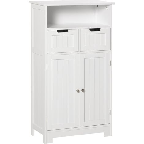 Meuble de salle de bain, meuble de rangement avec 2 tiroirs, niche, placard avec porte, étagère réglable, armoire de salle de bain, cuisine, salon, 60 x 30 x 109 cm, blanc (1/5)
