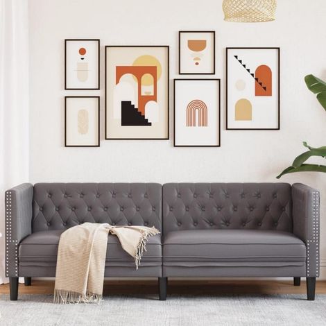 Chesterfield 3-Sitzer Sofa Kunstleder Grau mit Knopfheftung und Stützbeinen (1/5)