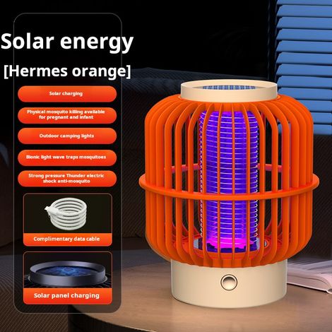 Lampe solaire anti-moustiques, piège à mouches  Veilleuse, fixation murale ou de bureau,sûre et efficace pour le camping en plein air,chambre,orange (1/5)