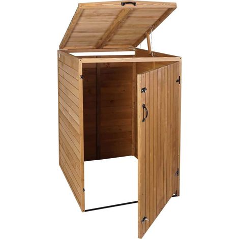 Cubo de basura exterior que alberga contenedores de basura con tapa para hasta 2 contenedores 126x79,5x98 cm fabricado en madera certificada FSC marrón 040005589