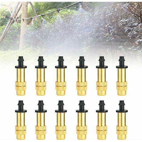 12 verstellbare Sprühdüsen, Messing-Bewässerungssprinkler, tragbare Zerstäuberdüse, Tropfbewässerungssprinkler, Messingdüse für die Bewässerung von Gewächshäusern/Gärten/Rasen (1/4)