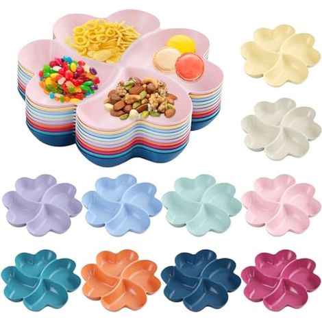 Assiettes avec Compartiment 10 Pièces, Assiette Plastique Reutilisable, Plateaux à Compartiments, Assiette Camping, Plateau à Assiettes de Service de Collation Divisée pour Apéritifs, Snacks, Bonbons (1/5)