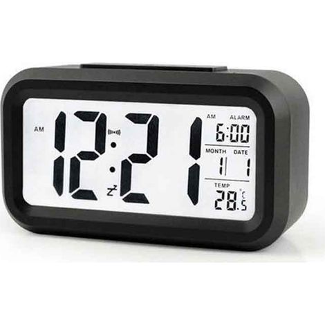 Réveil intelligent pour étudiants, réveil électronique, horloge de bureau, grand écran numérique lumineux - Noir (1/3)