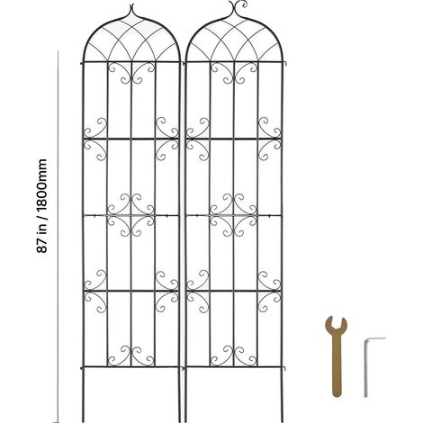 Treillis de jardin, construction en métal, support de plantes polyvalent, 2 pièces (1/2)
