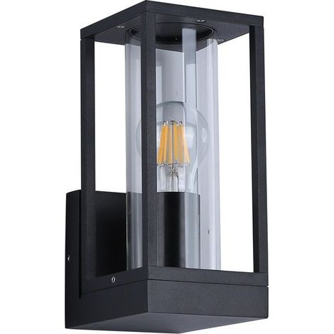 Applique murale extérieure Luzy E27 IP44 – Métal noir – Diffuseur polycarbonate – Pour éclairage jardin et terrasse – 60W max (1/5)