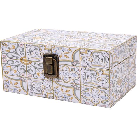 Coffret rangement bijoux cuir bois boucle antistatique décoratif bureau étui colliers bagues (1/5)