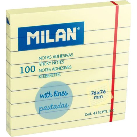 Blocco da 100 foglietti adesivi a righe giallo chiaro 76x76mm Milano (1/2)
