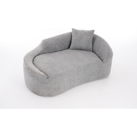 Chaise longue curva in chenille grigio chiaro con cuscino, senza montaggio (1/2)