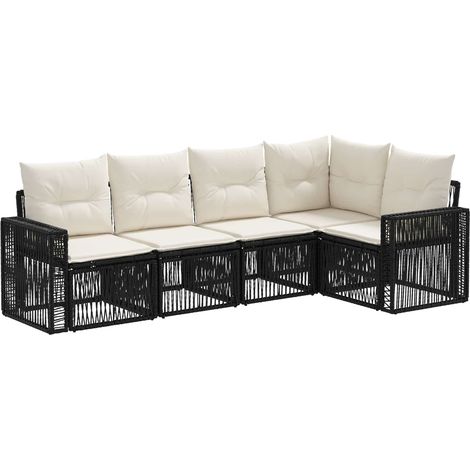 vidaXL Set Divano da Giardino 5 pcs Nero e Bianco Crema polyrattan