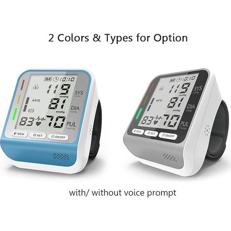 Tensiomètre électronique de poignet avec indicateur lumineux tricolore, instructions vocales, 2 utilisateurs, 99 groupes de données, stockage de données, sphygmomanomètre portable pour usage domestiqu (1/3)